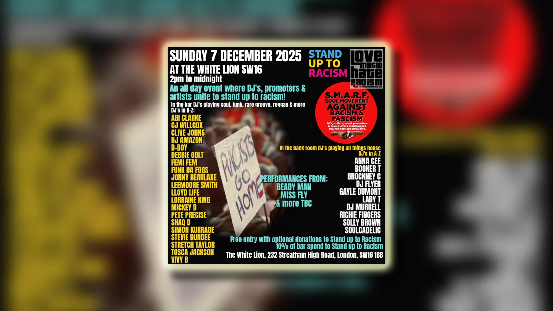 Across the country we want to see a movement of DJ’s and promoters bringing people together through the power of music, driving a wedge through racist propaganda.